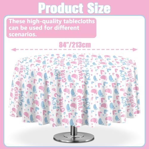 3 Pcs Gender Reveal Party Tablecloths - Round Pink & Blue 84x84