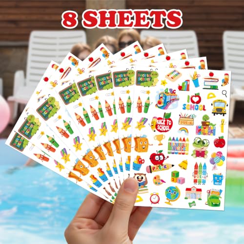 INCOK Back to School Temporary Tattoos - 8 Sheets of Cute Classroom Rewards and First Day Preschool Party Favors