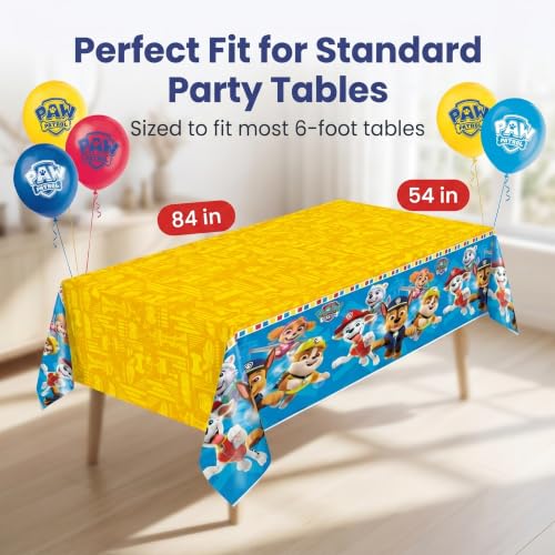 Paw Patrol Birthday Tablecloths - 2-Pack Plastic Table Covers, 54 x 84 Inch