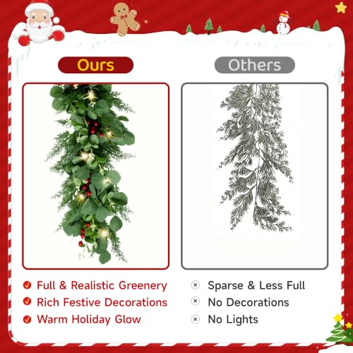 BlessedSeason 6 FT Christmas Garland with 8-Mode LED Lights - Realistic Indoor & Outdoor Decor