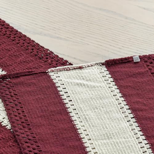 Red Farmhouse Woven Table Runner 12x72 Inch - Durable Cotton Polyester Decor