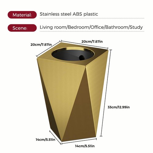 LEASYLIFE 2.6GAL Gold Bathroom Trash Can,Brass Tarsh Can,Open Top,Stainless Steel,Waterproof,Double-Layer with Inner Lining for Bathroom,Bedroom,Office,Living Room,Hotel (Gold)
