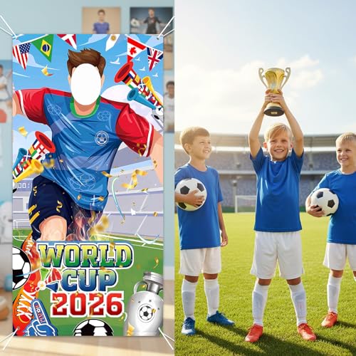71x35 Inch World Cup Soccer Banner with Face Hole Props