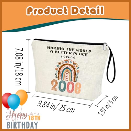 APAKUTA 18th Birthday Makeup Bag 2008 Linen Travel Pouch Gift for Daughter