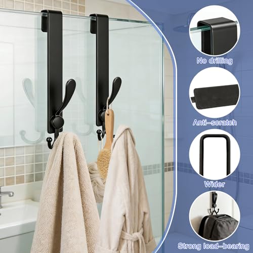 2 Pack Extended Stainless Steel Shower Door Hooks for Frameless Glass