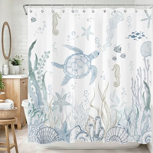 Sea Turtle Shower Curtain - Ocean Beach Theme, 72x72 Inch
