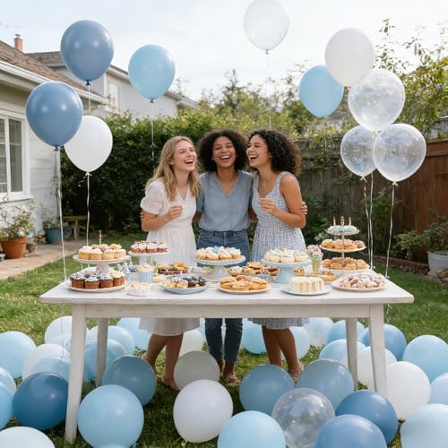 Dusty Blue & White Balloon Set - 65 Pack for Birthday Parties