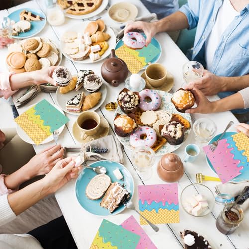 Merriva Ice Cream Cone Paper Napkins - 50 Count Disposable Dessert Napkins
