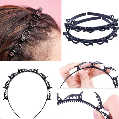 Double Layer Twist Headband with Clips for Braided Hairstyles (2 Pack)