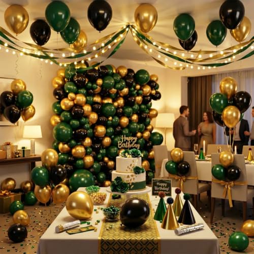 Hiquaty Green and Gold Balloons Set - 60pcs 12 Inch Latex