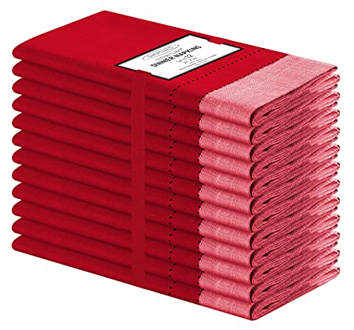 Red Cotton Cloth Napkins Set of 12 20x20 Inches - Ultra Soft & Washable