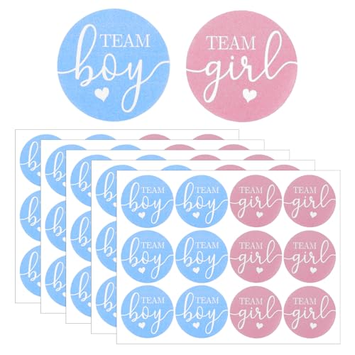 60Pcs Gender Reveal Stickers 1.65in - Team Boy & Girl Party Decor