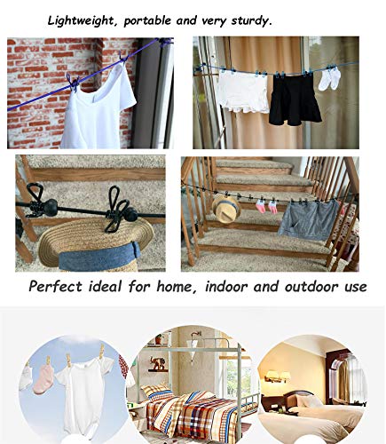 11ft Blue Windproof Clothesline with 12 Clips - Adjustable for Outdoor Use