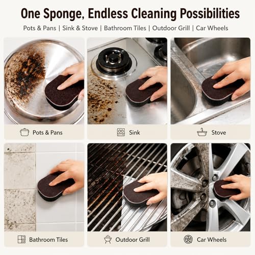 Emery Carborundum Sponge Erasers with Holder - Heavy-Duty Scouring Pads 5PCS
