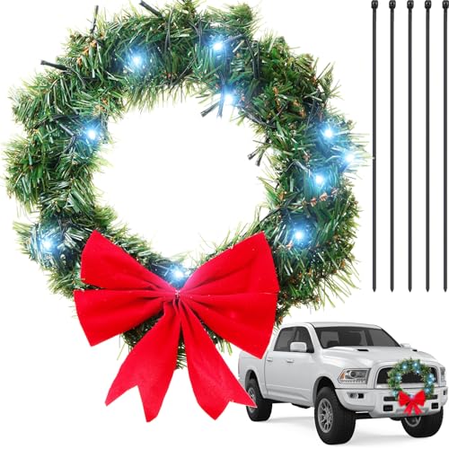 Honoson 26 Inch LED Christmas Wreath for Car Truck with 5 Nylon Ties