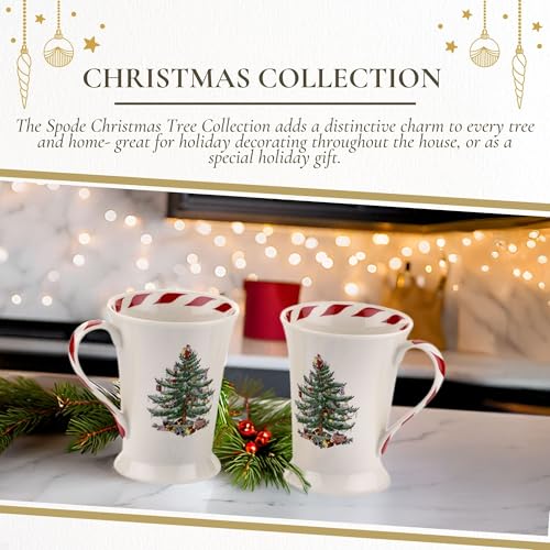 Spode Christmas Tree Mug & Coaster Set with Peppermint Design - 4 Pieces
