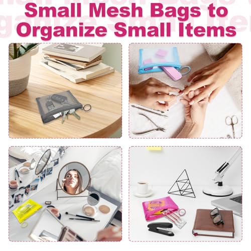 CarryEpic Mini Mesh Pouches - 4 Pack Small Zipper Bags for Purse