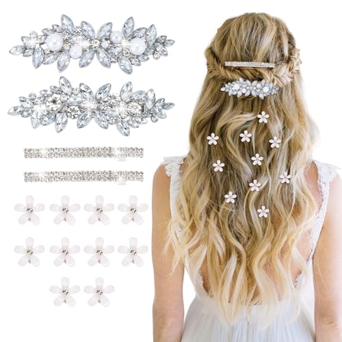 WHAVEL 14 Pcs Rhinestone Hair Clips and Flower Barrettes for Wedding