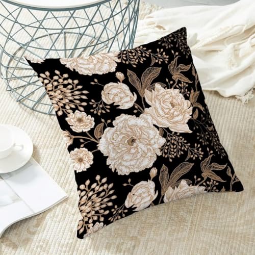 BETGINY Peony Roses Floral Linen Pillow Covers 18x18, Set of 2