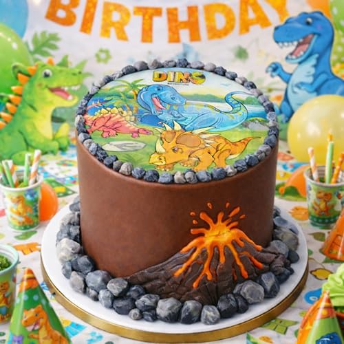 Dinosaur Edible Cake Decorations - 7.8-Inch Wafer Toppers for Kids