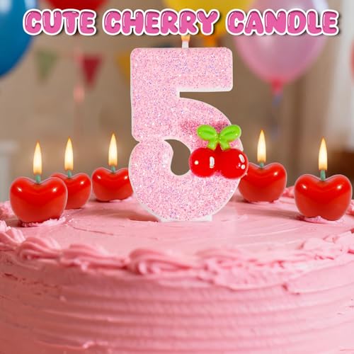 Cherry Number Birthday Candle Set with 5 Mini Cherry Candles