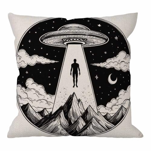 Alien Spaceship Throw Pillow Cover - 18x18 Inch Decorative Cushion