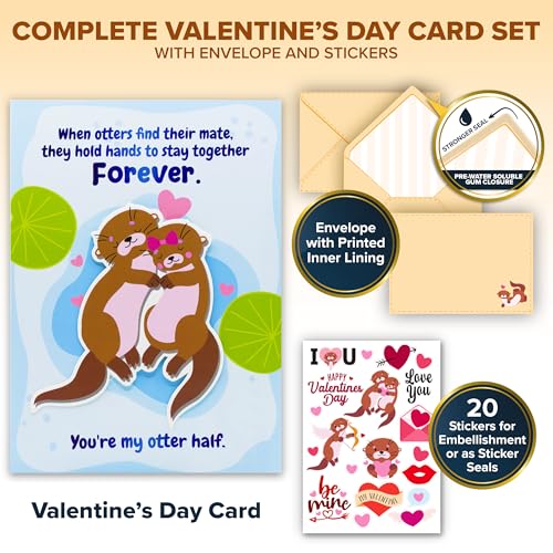 Funny Otter 5x7 Valentine Card Set with Envelopes & Stickers