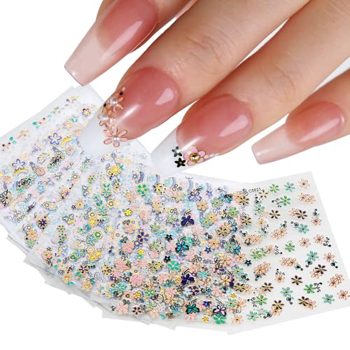 3D Flower Nail Stickers - Colorful Floral Self Adhesive Nail Decals 30 Sheets