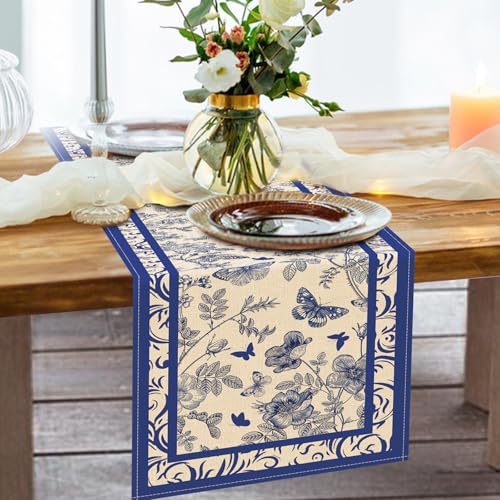 Chinoiserie Floral Table Runner - 13x72 Inches, Vintage Design