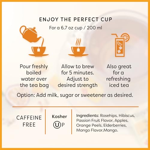 Wissotzky Mango & Passion Fruit Herbal Tea - Caffeine Free, 20 Tea Bags