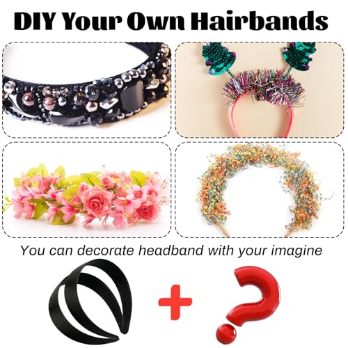 Black Satin Headbands 2 Pack, 1.1 Inch Wide Non-Slip Hair Bands