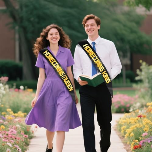 Homecoming King and Queen Sashes Set - Black with Gold Foil