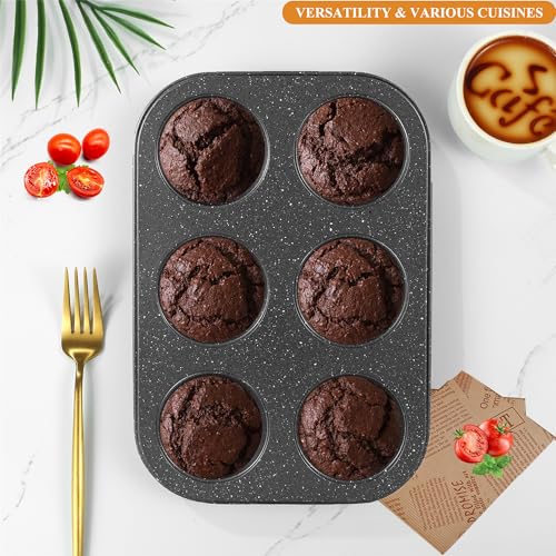 Walooza 6-Cup Nonstick Muffin Pan, Carbon Steel Cupcake Baking Tray