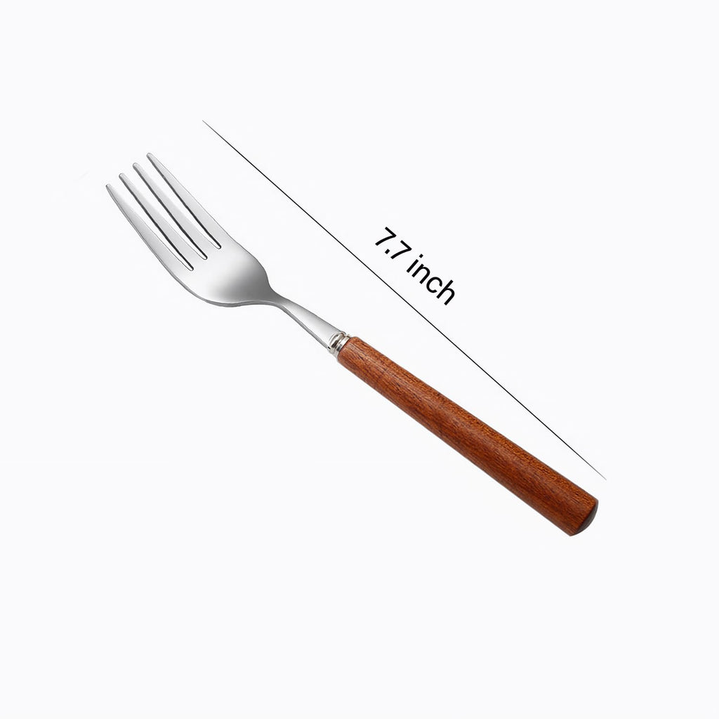 Chenshuo Wooden Handle Stainless Steel Flatware Set, Metal Forks for Home Kitchen Restaurant Hotel, Polish Forks Silverware With Brown Handle, 7.7 Inch 4 Pcs
