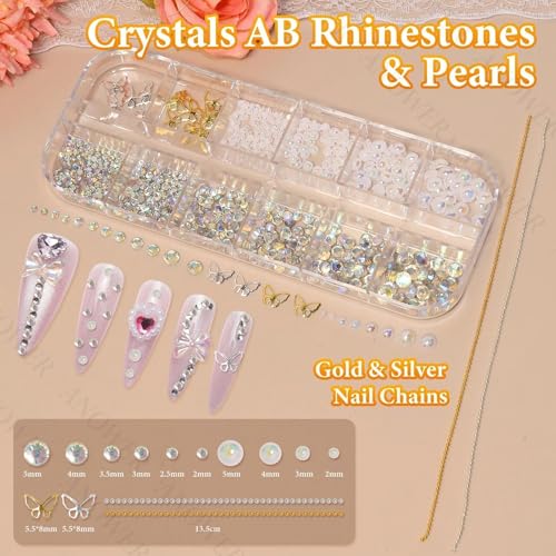 Anower 3-Box Nail Charms Kit with 3D Butterfly, Rhinestones, and Beads