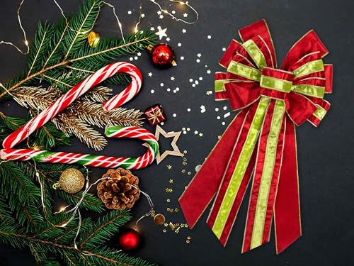 Estivaux Large Velvet Christmas Wreath Bow & Tree Topper Red Green Holiday