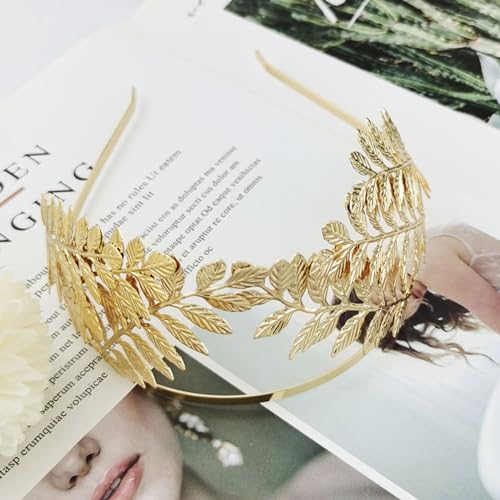 WLBON Golden Leaf Headband Roman Goddess Hair Crown Headpiece for Women