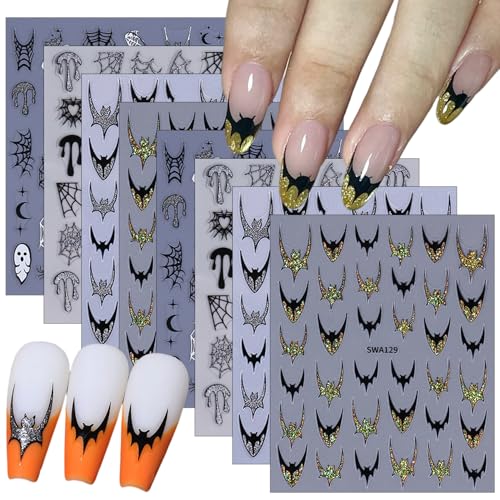 Embossed Halloween Nail Art Stickers 8 Sheets French Tip Bat Ghost Decals