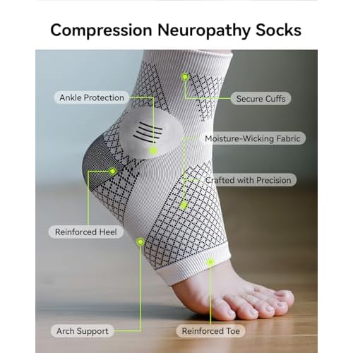 3 Pairs Neuropathy Socks for Women & Men, [Ultra Breathable] Plantar Fasciitis Socks for Achilles Tendonitis Relief, [20-30 mmHg Compression] Ankle Socks for Arch Support (Grey+Blue+Purple, Large)