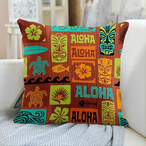Hawaiian Plumeria Tiki Throw Pillow Cover - 20x20 Inch