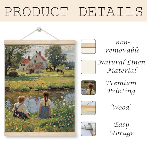 Vintage Countryside Landscape Canvas Wall Art, Farmhouse Hanging Poster 12x16