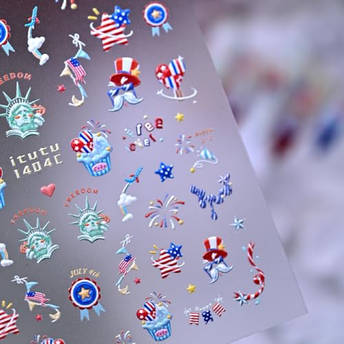 Quezadyl 3 Sheets 5D Independence Day Nail Stickers American Flag Decals