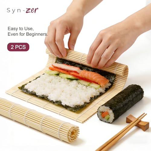 Bamboo Sushi Mats 2-Pack, 9.5-Inch Rolling Tool for Maki