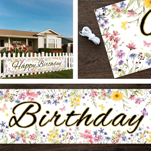 Letjolt Happy Birthday Banner - 6Ft Floral Wildflower Party Decoration