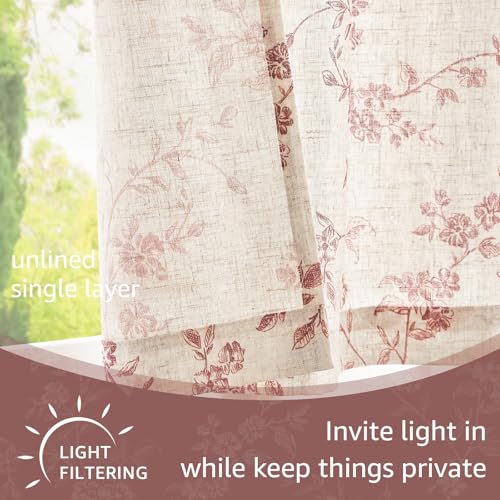 jinchan Floral Linen Kitchen Tier Curtains - 24 Inch, 2 Panels