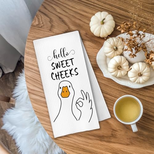 Funny Hello Sweet Cheeks Duck Hand Towels - 16x24 Inch Waffle Weave