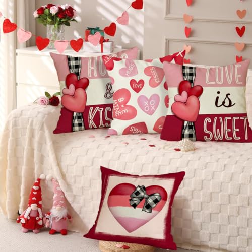 Valentine's Day Throw Pillow Covers - Set of 4 Red Heart 18x18