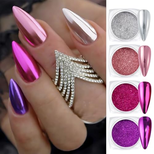 Metallic Chrome Nail Art Powder Set with Gold Silver Foils & Sponges