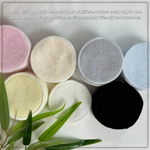 TIKIYOUN Reusable Makeup Remover Pads - 7 Pcs Bamboo Cotton Rounds