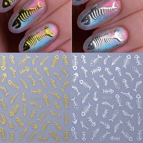 3D Summer Ocean Nail Art Stickers - 10 Sheets Gold & Silver Beach Decals